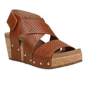 Corkys Brown “Guilty Pleasure” Cork Wedge Sandal with Stud Details - EUC